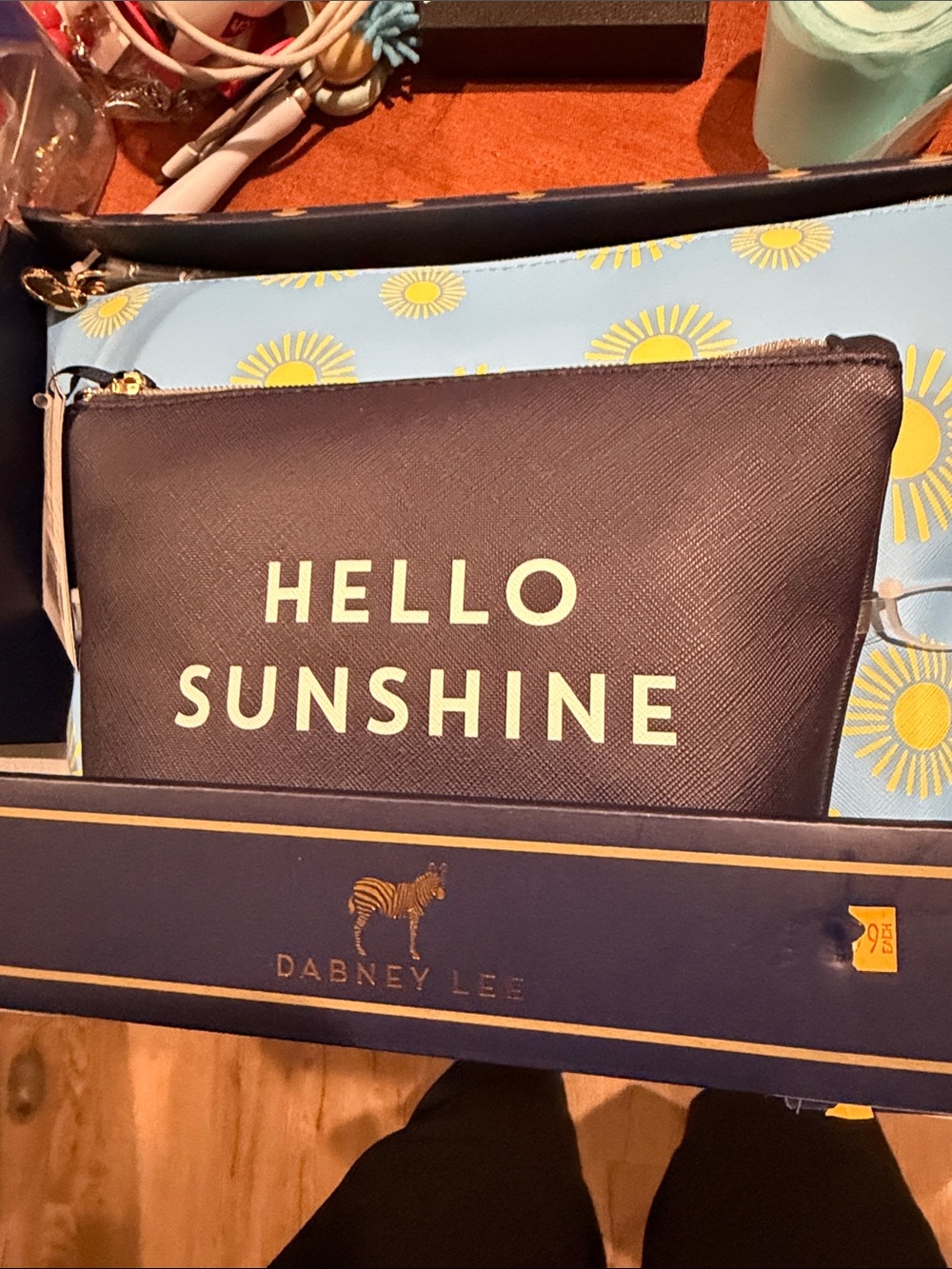 Dabney Lee Navy Toiletry Pouch with Pale Yellow Text